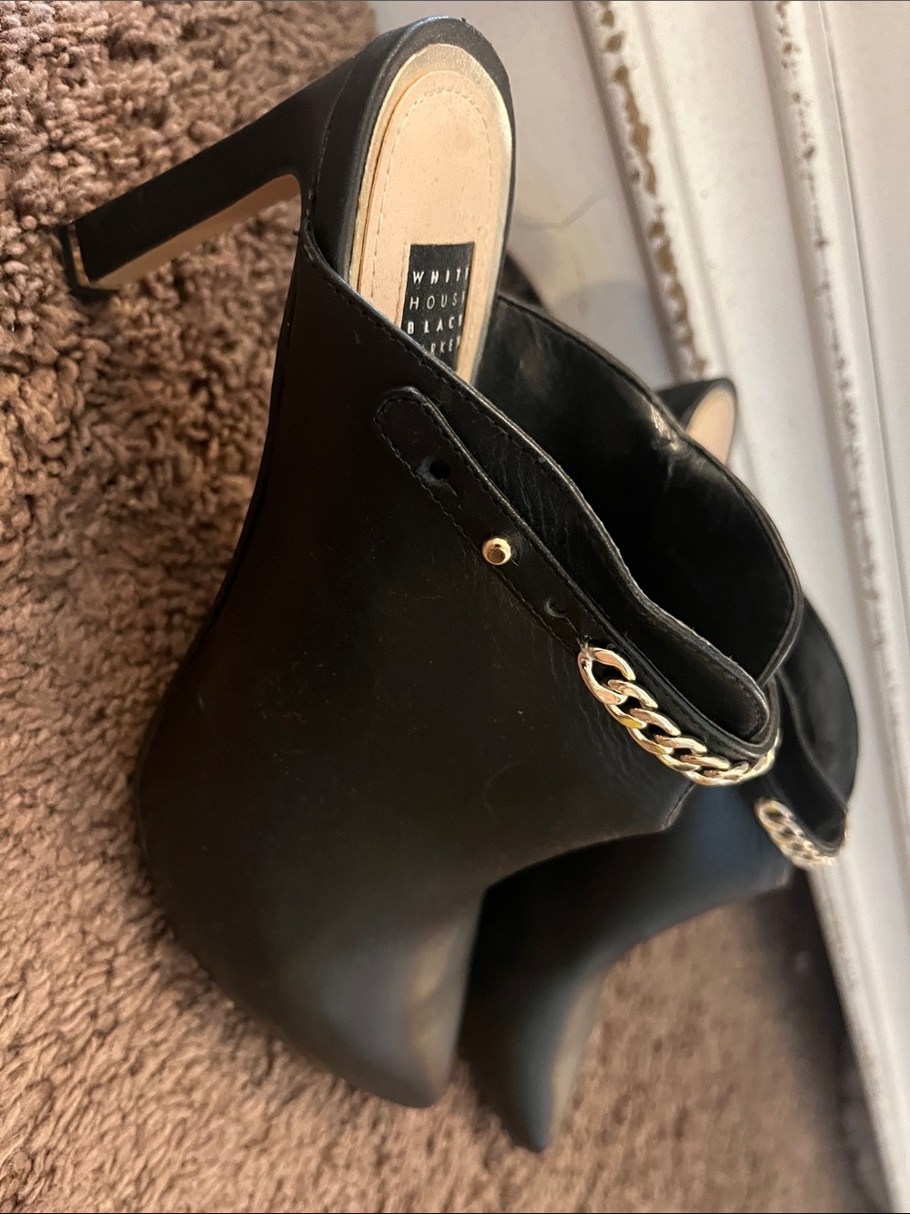 White House Black Market Black Mules with Gold Chain Trim - Picture 3 of 5